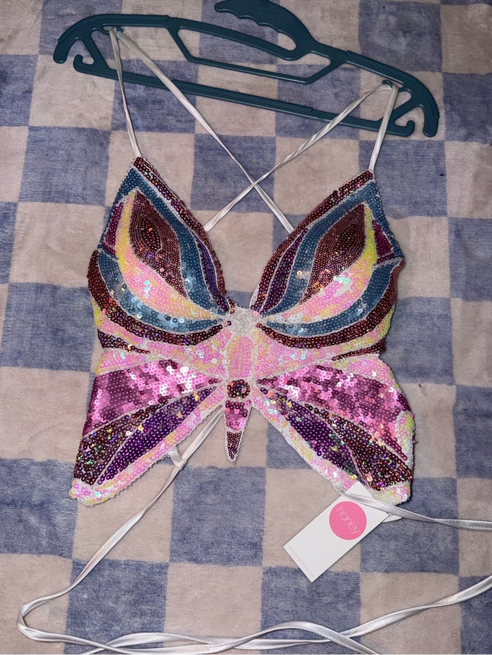 NWT Pink Multicolor Sequin Butterfly corset top 🦋
